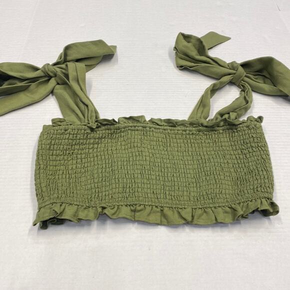 CAMI NYC Benita Smocked Crop Top In Green Large $220 retail (b17) - Picture 7 of 9